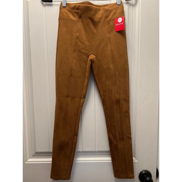 NWT Spanx Women’s Soft Stretch Faux Suede Pull On Leggings Size XS Brown Comfort - Picture 2 of 8